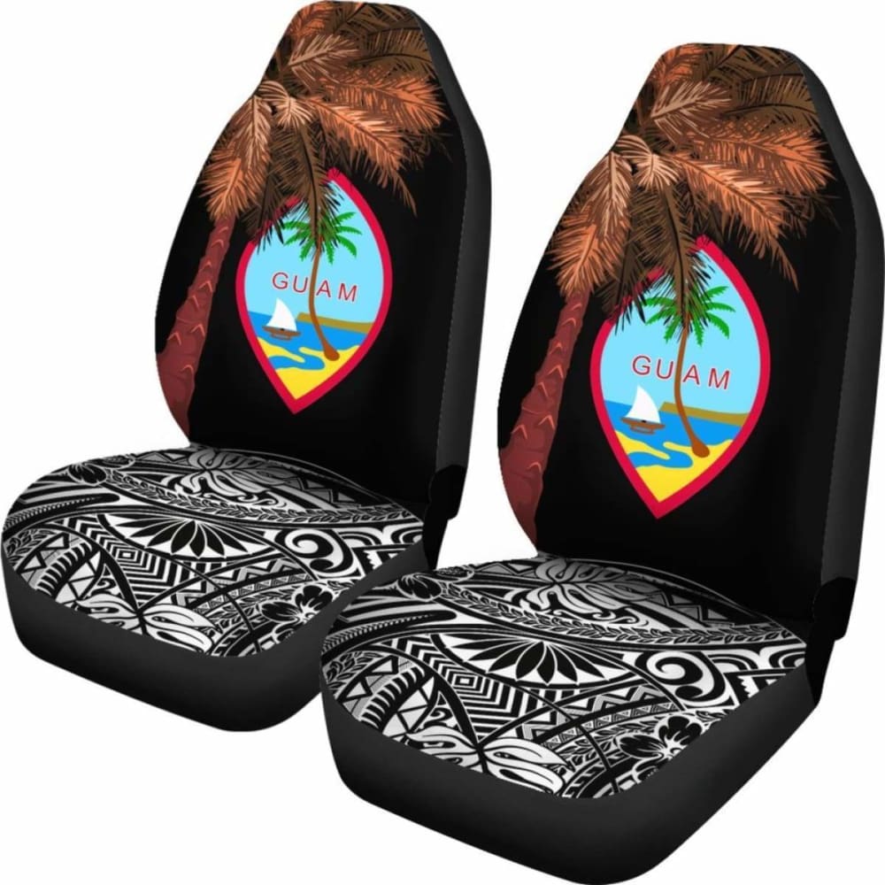 Guam Car Seat Covers - Guahan Palm Tree Polynesian Pattern Black -