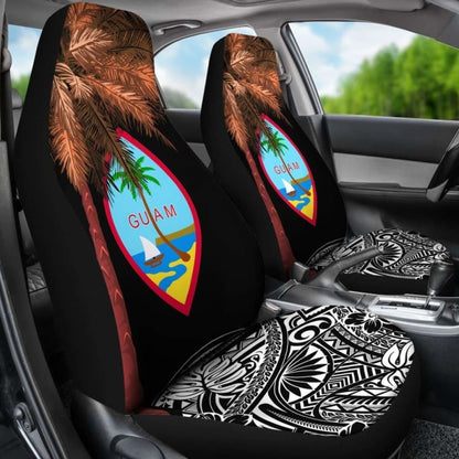 Guam Car Seat Covers - Guahan Palm Tree Polynesian Pattern Black -