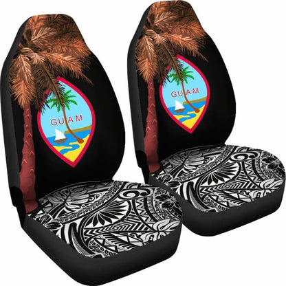 Guam Car Seat Covers - Guahan Palm Tree Polynesian Pattern Black -