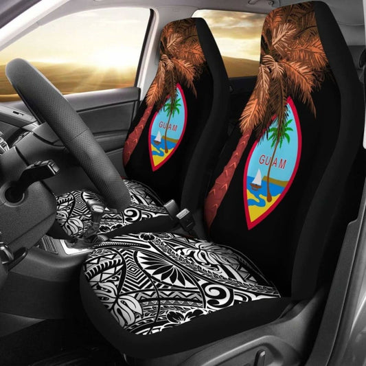 Guam Car Seat Covers - Guahan Palm Tree Polynesian Pattern Black -