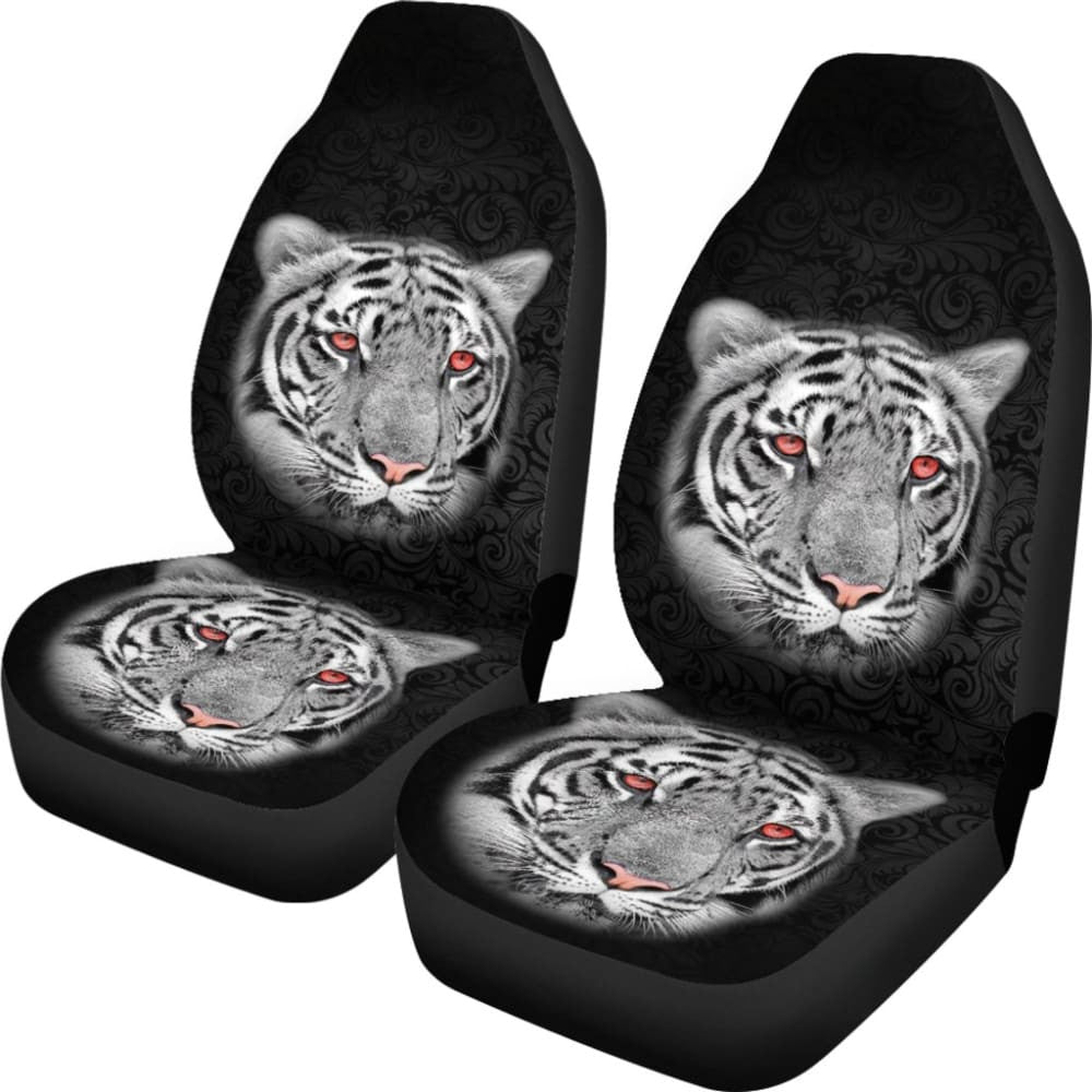 White Tiger Red Eyes Amazing Black Background Car Seat Covers