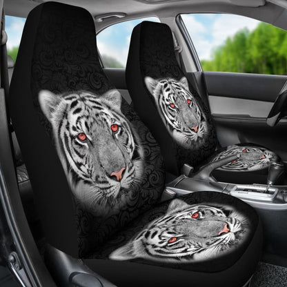 White Tiger Red Eyes Amazing Black Background Car Seat Covers