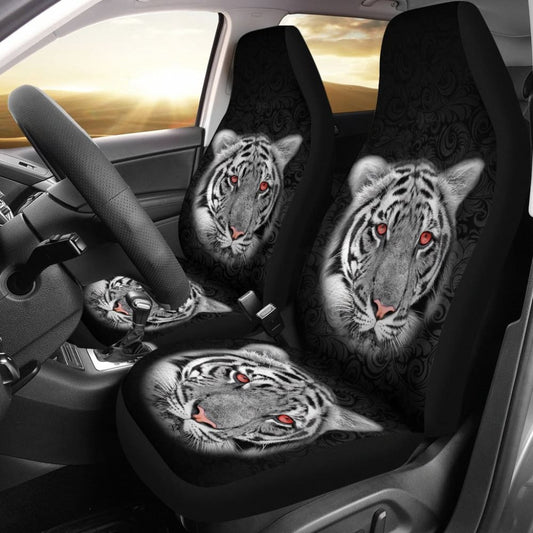 White Tiger Red Eyes Amazing Black Background Car Seat Covers