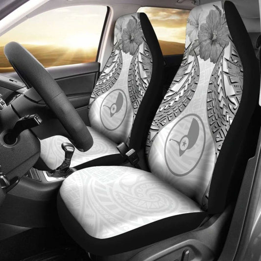 Yap Polynesian Car Seat Covers Pride Seal And Hibiscus White -