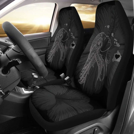 Alohawaii Car Seat Covers - Hawaii Hula Girl Hibiscus Map Gray -
