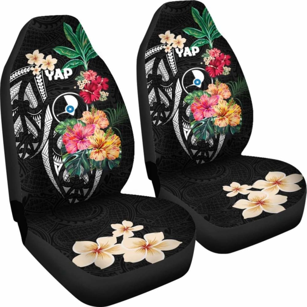 Yap Car Seat Covers Coat Of Arms Polynesian With Hibiscus