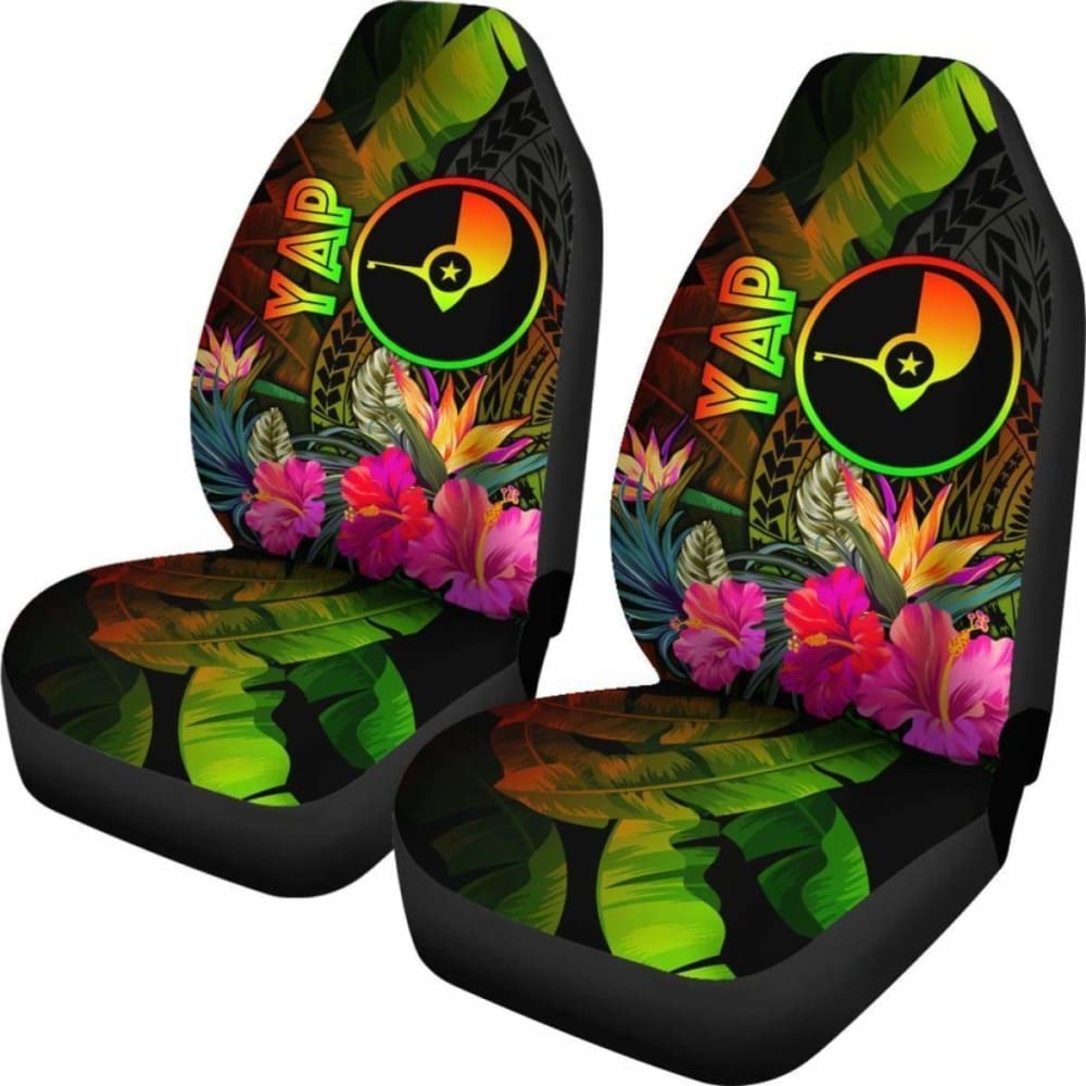 Yap Polynesian Car Seat Covers -  Hibiscus And Banana Leaves -