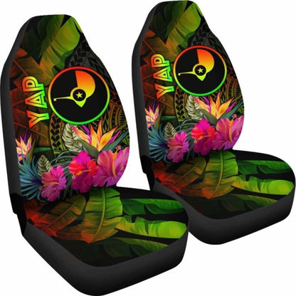 Yap Polynesian Car Seat Covers -  Hibiscus And Banana Leaves -