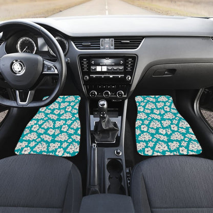 White Hibiscus Pattern Blue Background Best Gift Car Lovers Car Floor Mats