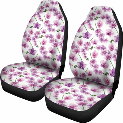 White With Pink And Purple Orchid Pattern Car Seat Covers