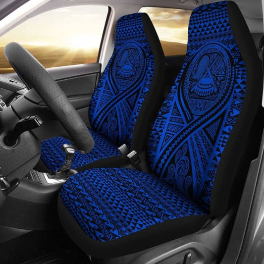 American Samoa Car Seat Cover - American Samoa Seal Polynesian Tattoo Blue -