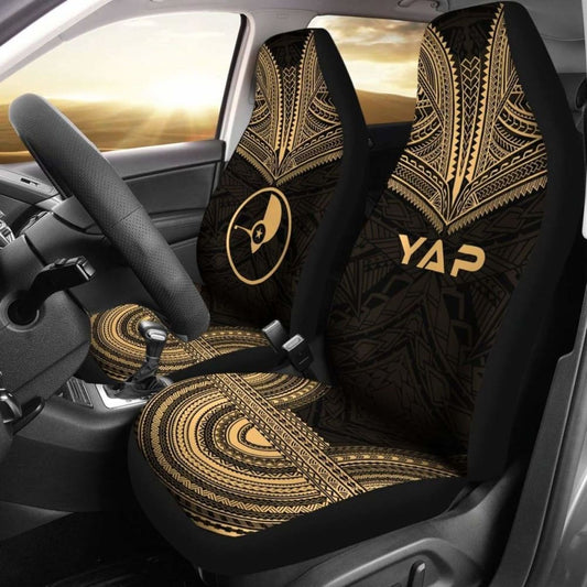 Yap Car Seat Cover - Yap Flag Polynesian Chief Tattoo Gold Version -