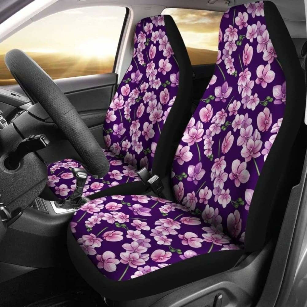 Dark Purple And Pink Orchid Pattern Car Seat Covers