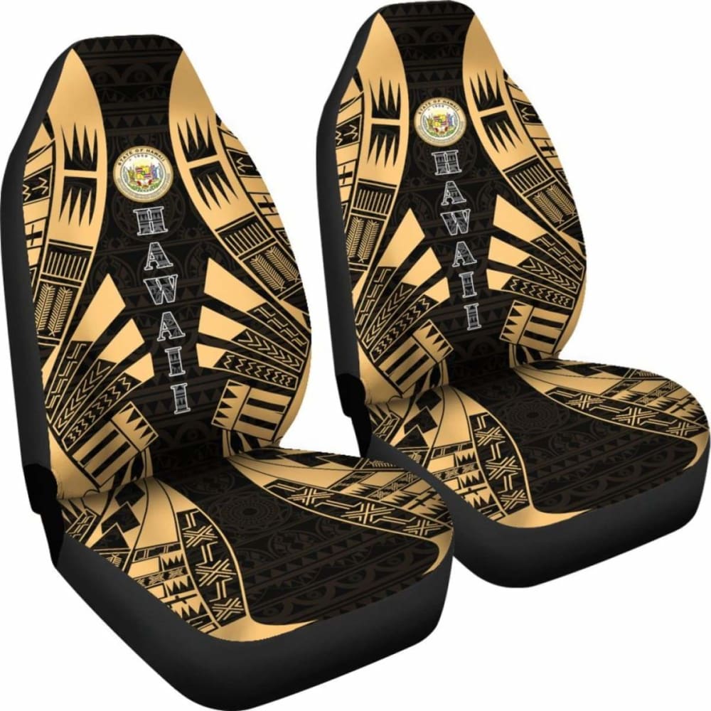 Hawaii Car Seat Covers - Hawaii Seal Polynesian Tattoo Gold -