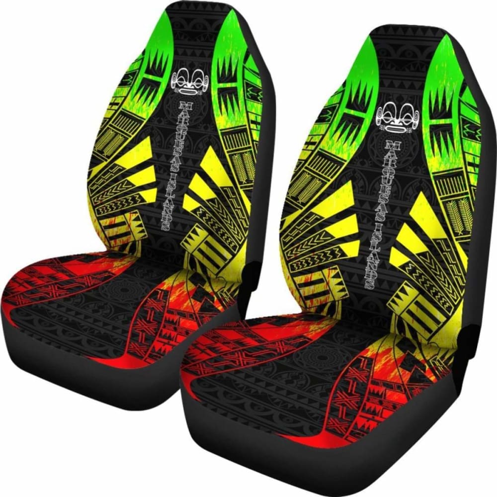 Marquesas Islands Car Seat Covers - Marquesas Islands Tiki Face Polynesian Tattoo Reggae -