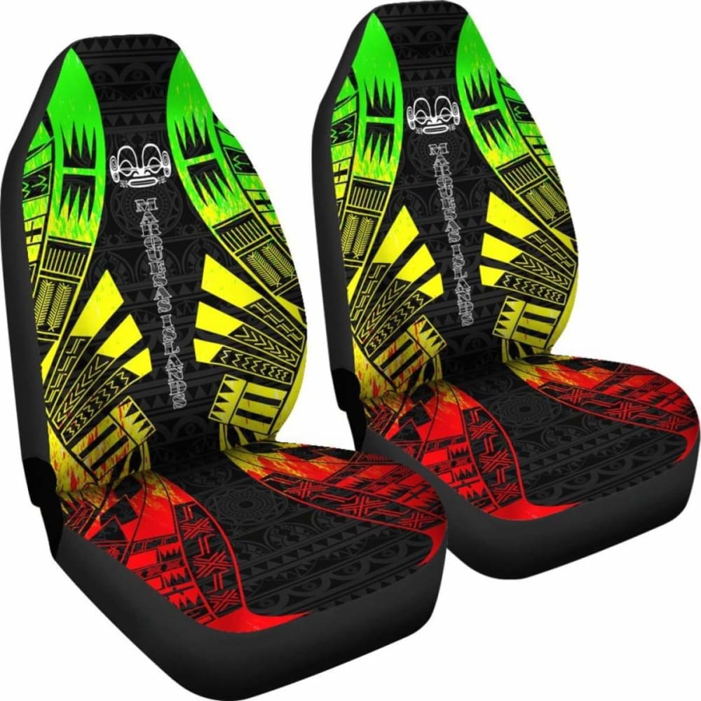 Marquesas Islands Car Seat Covers - Marquesas Islands Tiki Face Polynesian Tattoo Reggae -