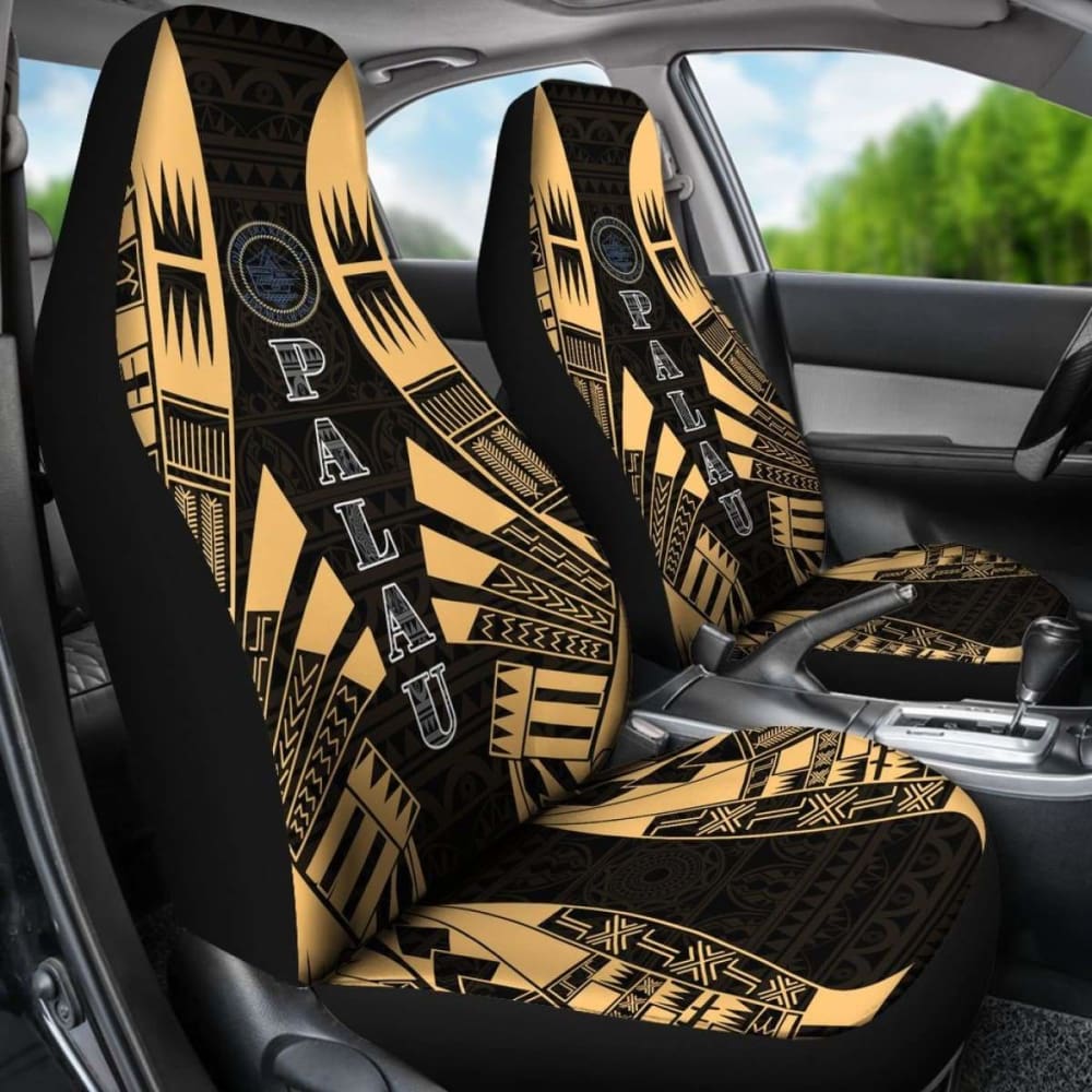 Palau Car Seat Covers - Palau Seal Polynesian Tattoo Gold -