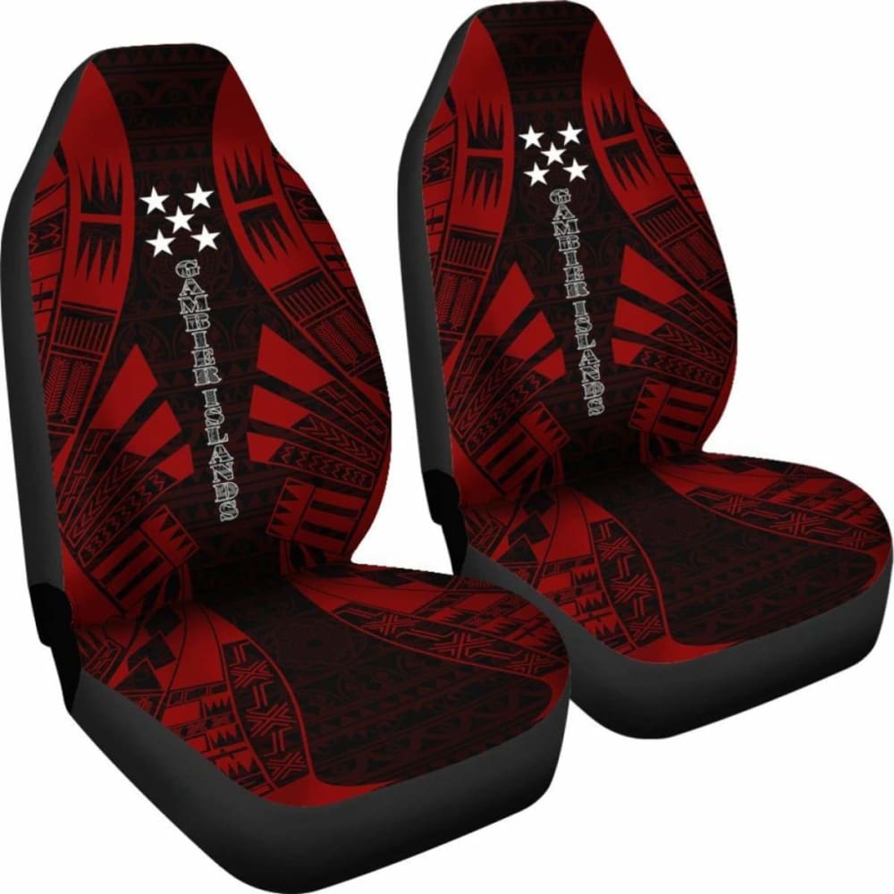 Gambier Islands Car Seat Covers - Gambier Islands Flag Polynesian Tattoo Red -
