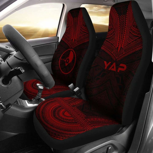 Yap Car Seat Cover - Yap Flag Polynesian Chief Tattoo Red Version -