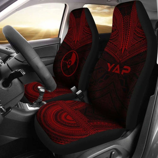 Yap Car Seat Cover - Yap Flag Polynesian Chief Tattoo Red Version -
