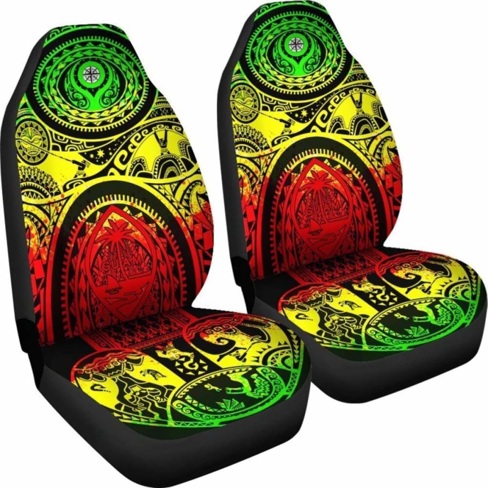 Car Seat Covers - Guam Flag, Seal With Maui Moana Tattoo -