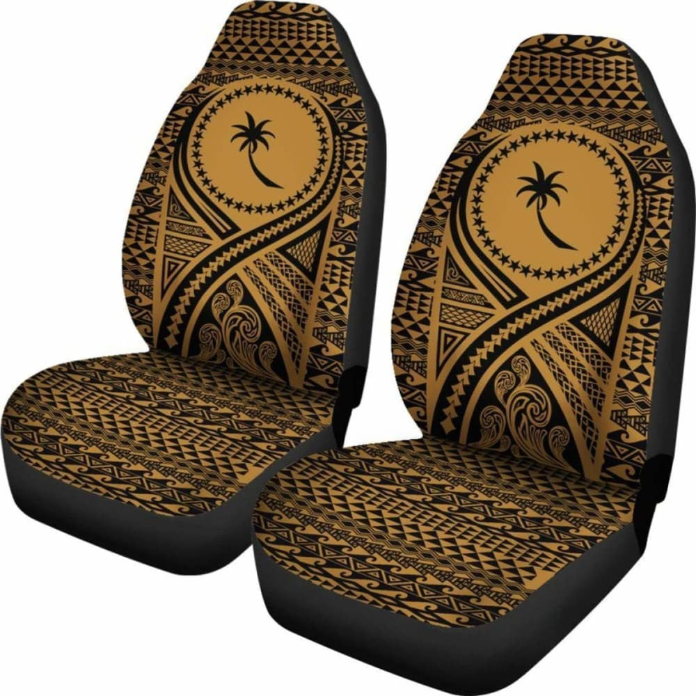 Chuuk Car Seat Cover - Chuuk Flag Polynesian Tattoo Gold -