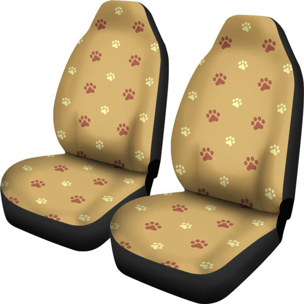 Dog Paw Prints Pattern With Brown Color Car Seat Covers