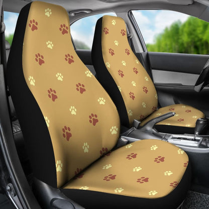 Dog Paw Prints Pattern With Brown Color Car Seat Covers