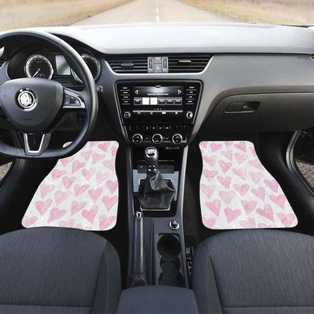 Watercolor Pink Heart Pattern Front And Back Car Mats