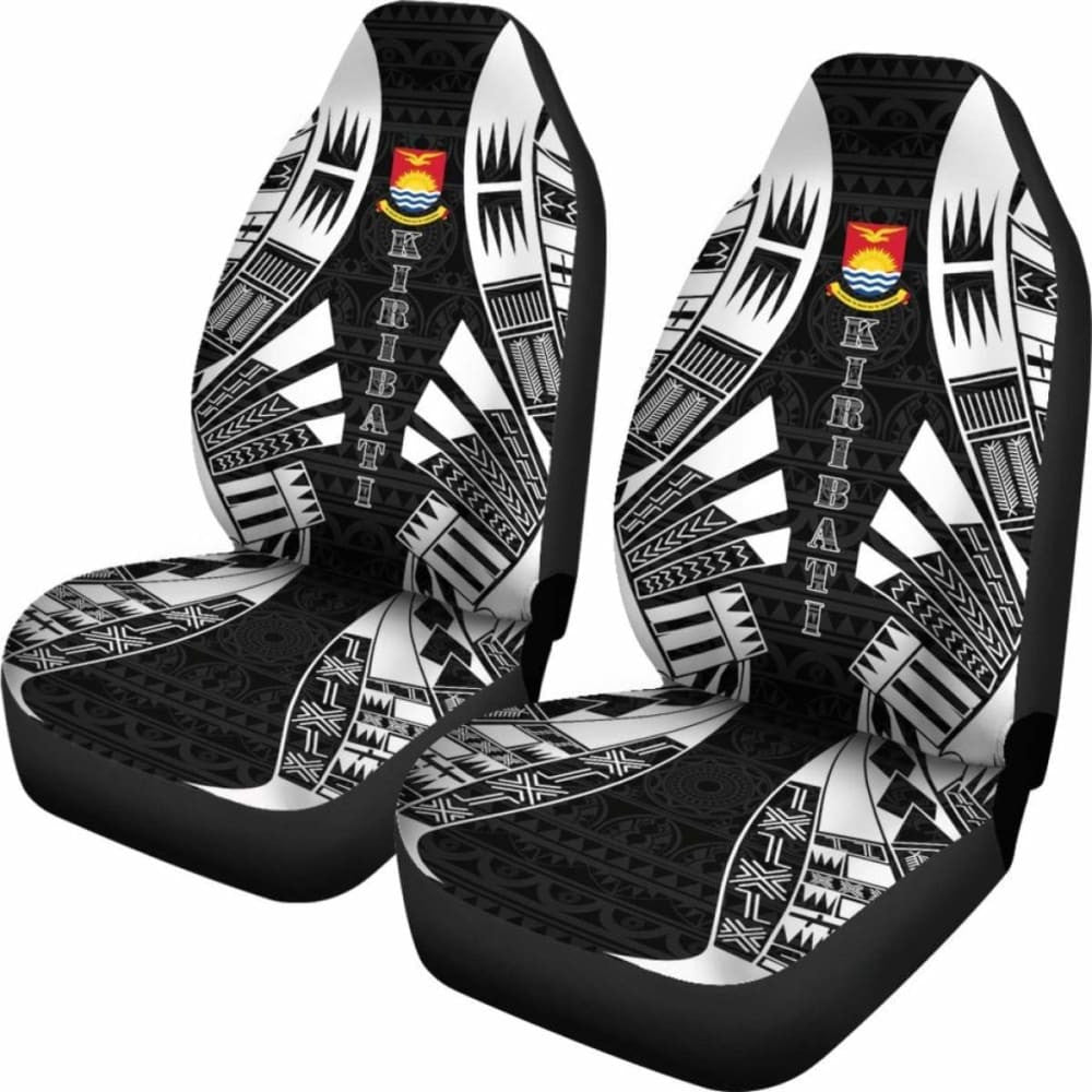 Kiribati Car Seat Covers - Kiribati Coat Of Arms Polynesian Tattoo Black -