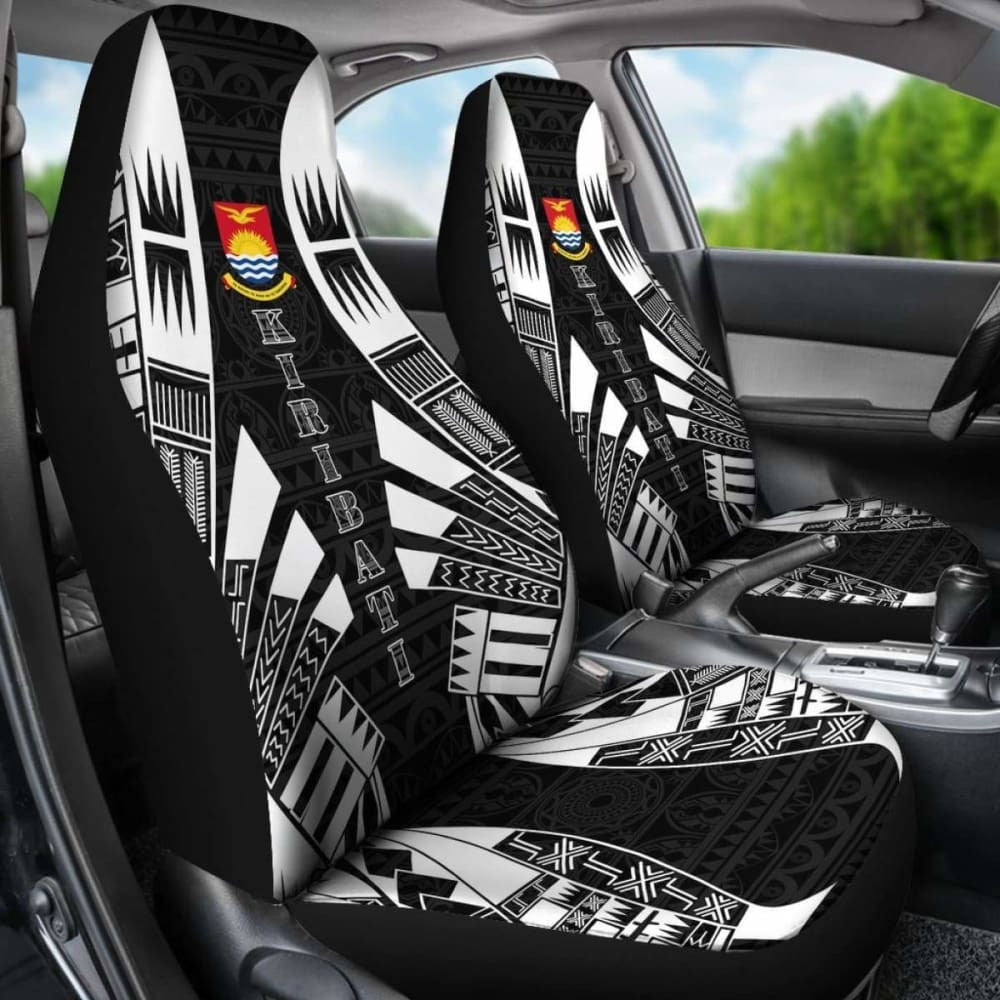Kiribati Car Seat Covers - Kiribati Coat Of Arms Polynesian Tattoo Black -