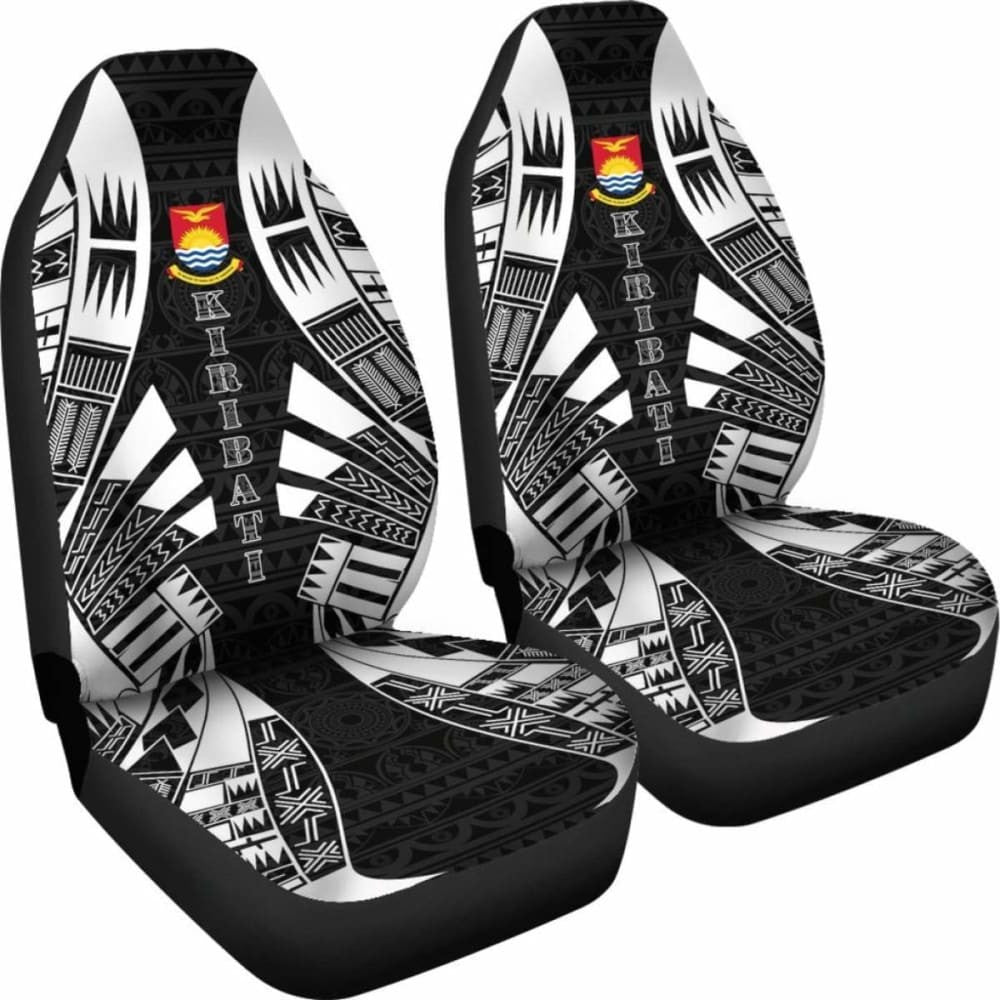 Kiribati Car Seat Covers - Kiribati Coat Of Arms Polynesian Tattoo Black -