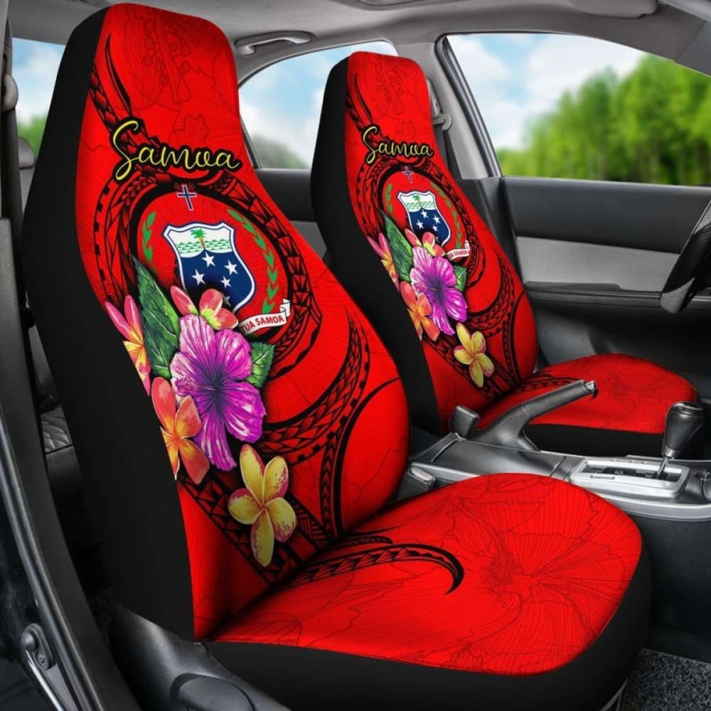 Samoa Polynesian Car Seat Covers - Floral With Seal Red -