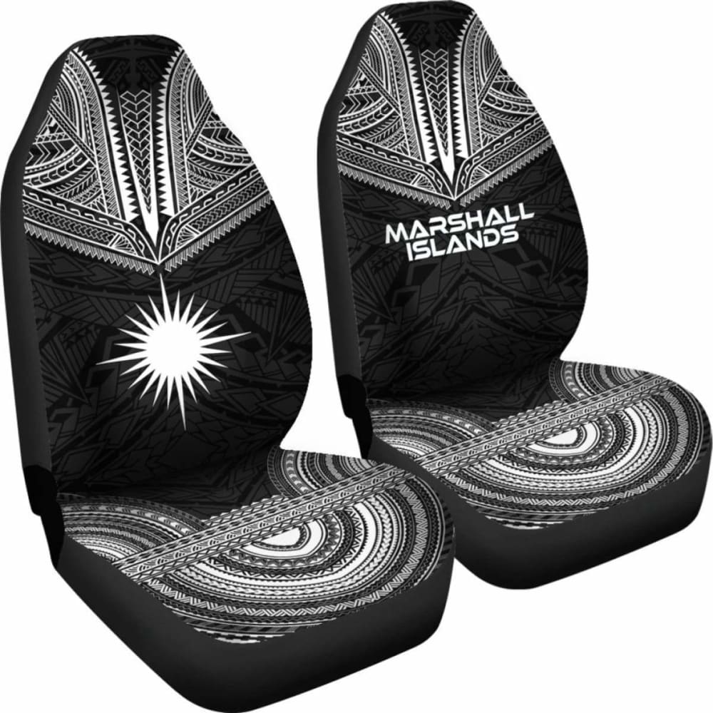 Marshall Islands Car Seat Cover - Marshall Islands Flag Polynesian Chief Tattoo Black Version -