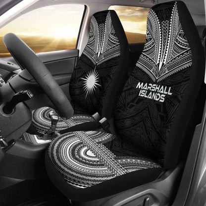 Marshall Islands Car Seat Cover - Marshall Islands Flag Polynesian Chief Tattoo Black Version -