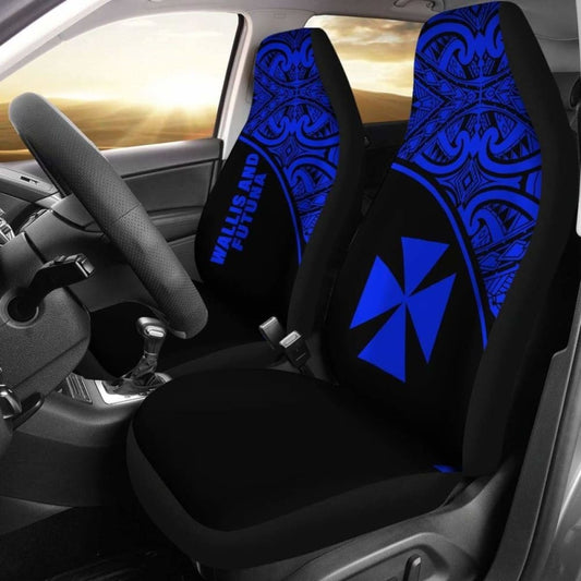 Wallis And Futuna Polynesian Car Seat Covers - Blue Curve -