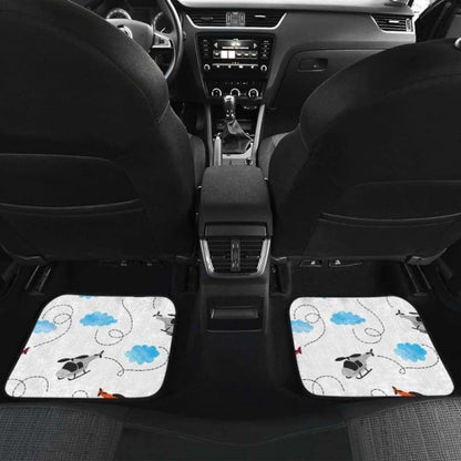 Watercolor Helicopter Cloud Pattern Front And Back Car Mats