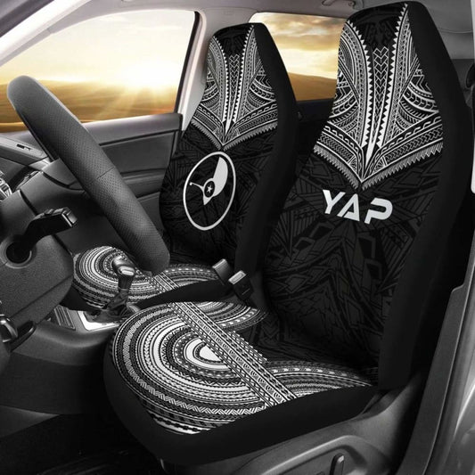 Yap Car Seat Cover - Yap Flag Polynesian Chief Tattoo Black Version -