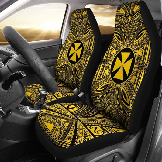Wallis And Futuna Car Seat Cover - Wallis And Futuna Coat Of Arms Polynesian Gold Black