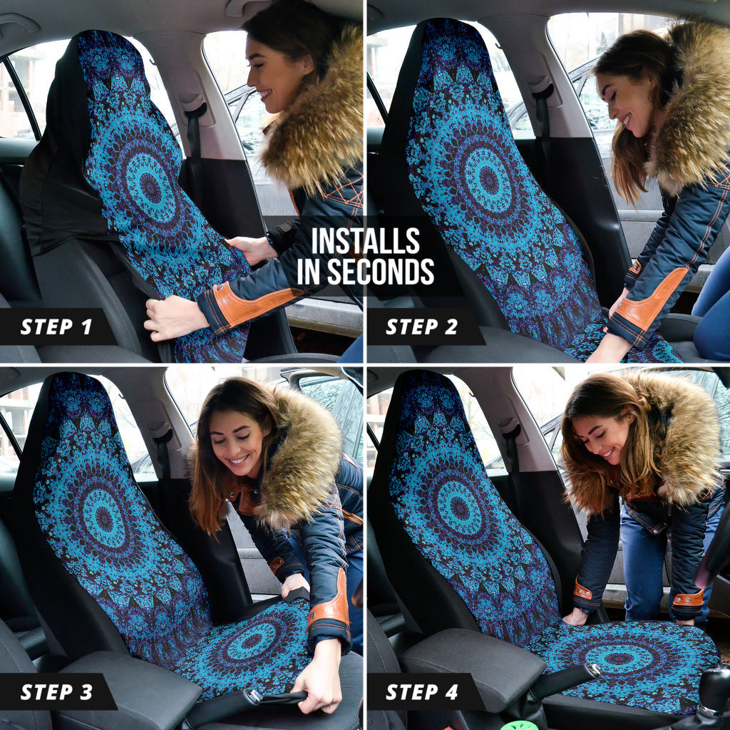 Blue Mandala Circle Car Seat Covers