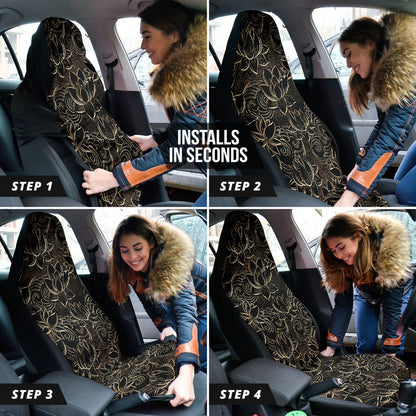 Luxurious Gold Lotus Waterlily Black Background Car Seat Covers