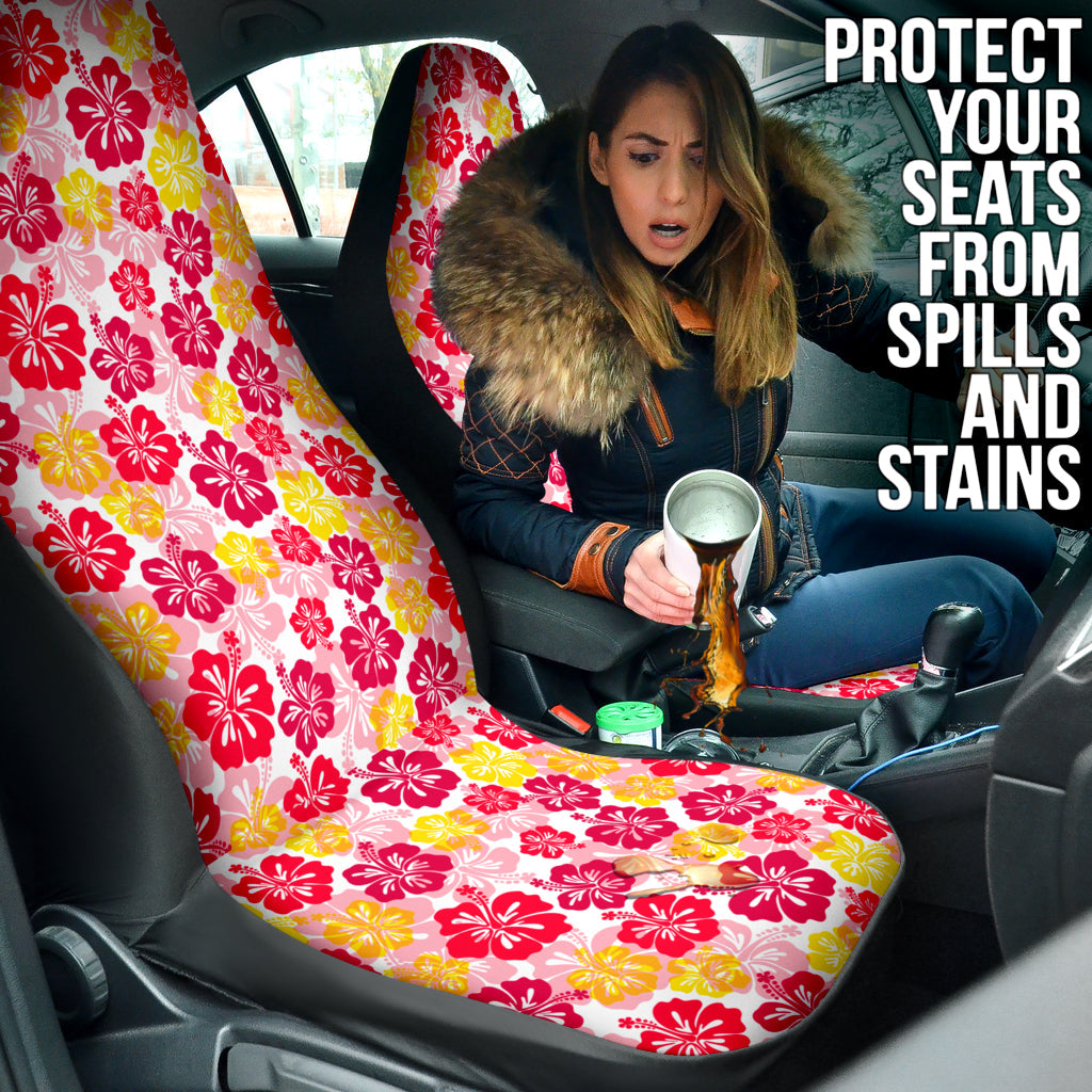 Red Yellow Hibiscus Hawaiian Flower Pattern Car Seat Covers