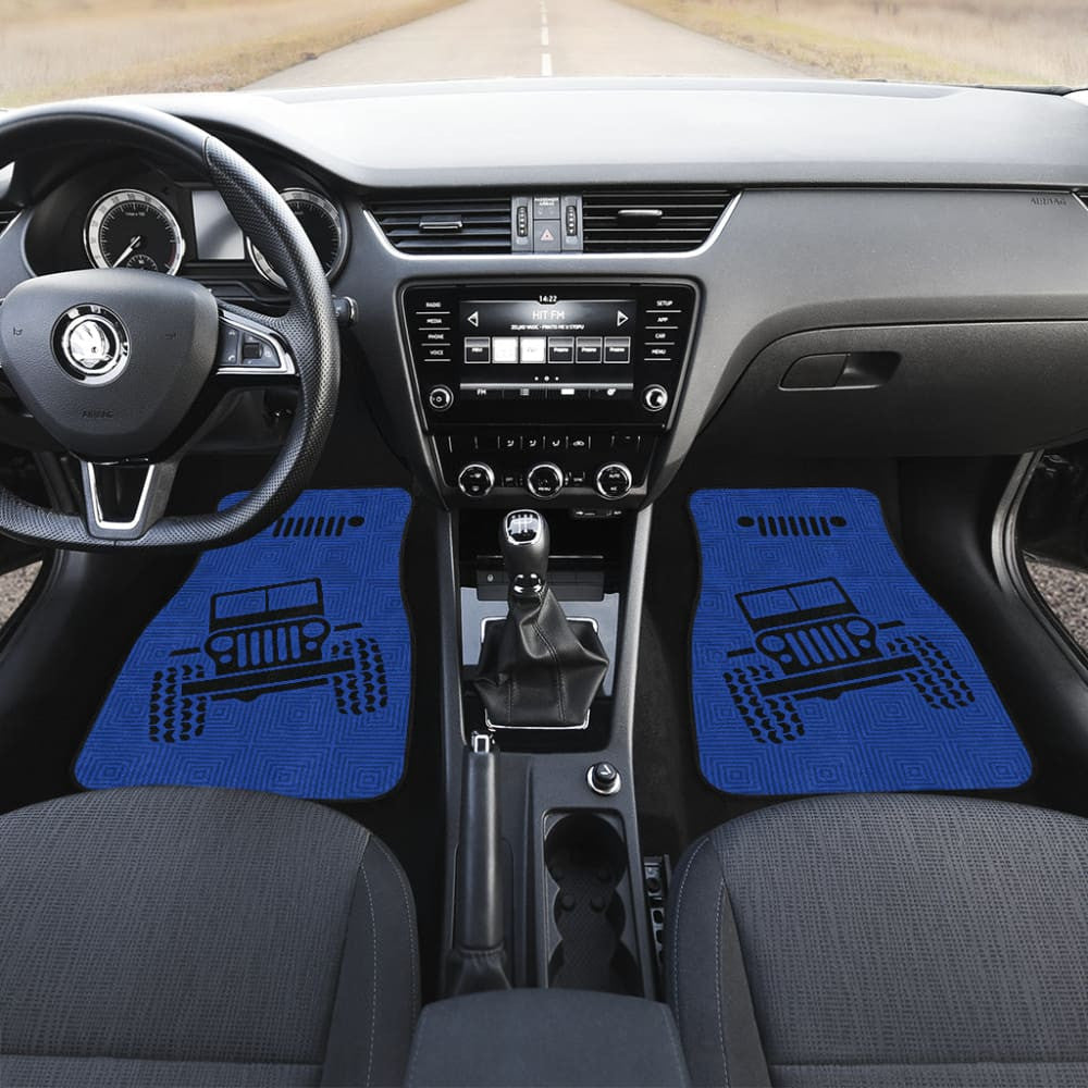 Jeep Grill Car Floor Mats Air Force Blue Patterned Black