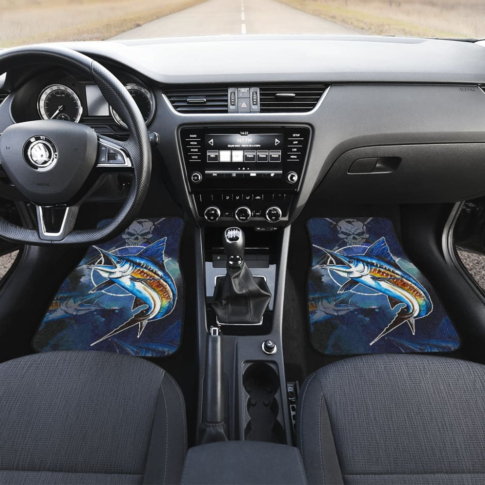 Fishing Car Floor Mats Blue Marlin Skull Fisherman