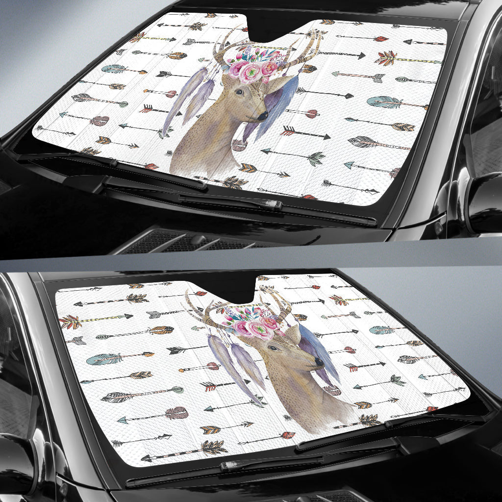 Deer Boho Arrow Feather Car Auto Sun Shades