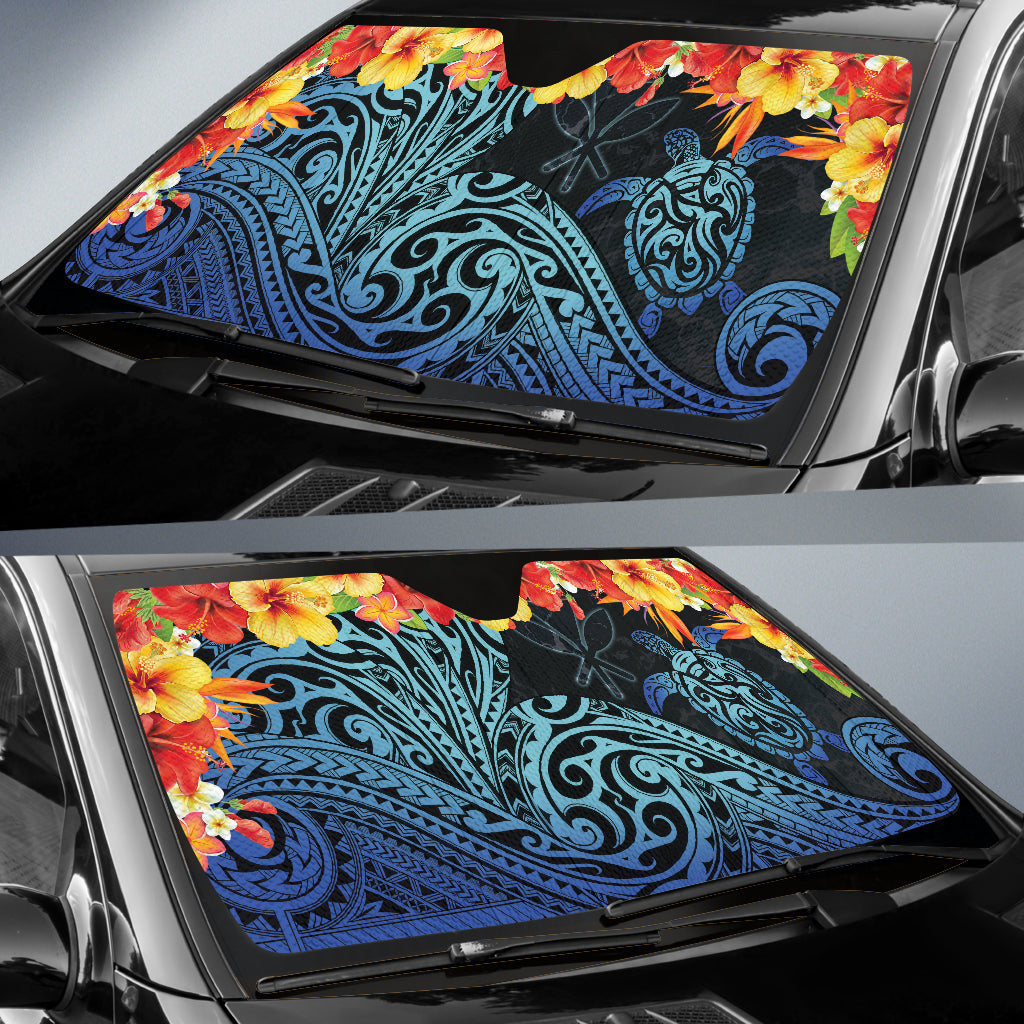 Kanaka Maoli (Hawaiian) Car Auto Sun Shades Sea Turtle Tropical Hibiscus And Plumeria
