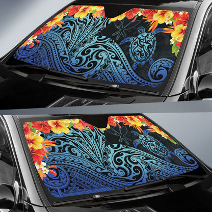 Kanaka Maoli (Hawaiian) Car Auto Sun Shades Sea Turtle Tropical Hibiscus And Plumeria