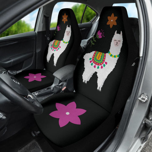 Amazing Llama Chalky Style Black Flowers Car Seat Covers Custom