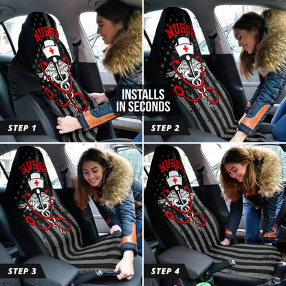 Nurse American Flag Red And White Symbol Car Seat Covers