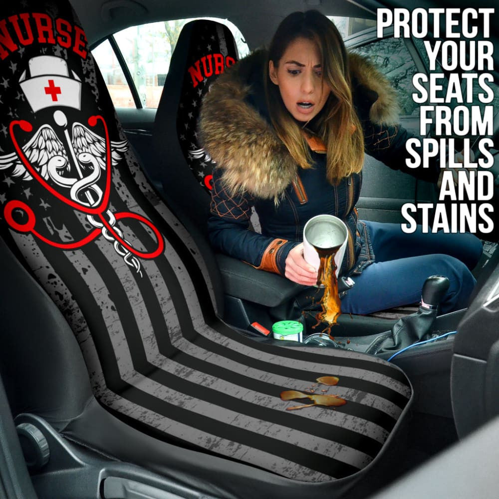 Nurse American Flag Red And White Symbol Car Seat Covers